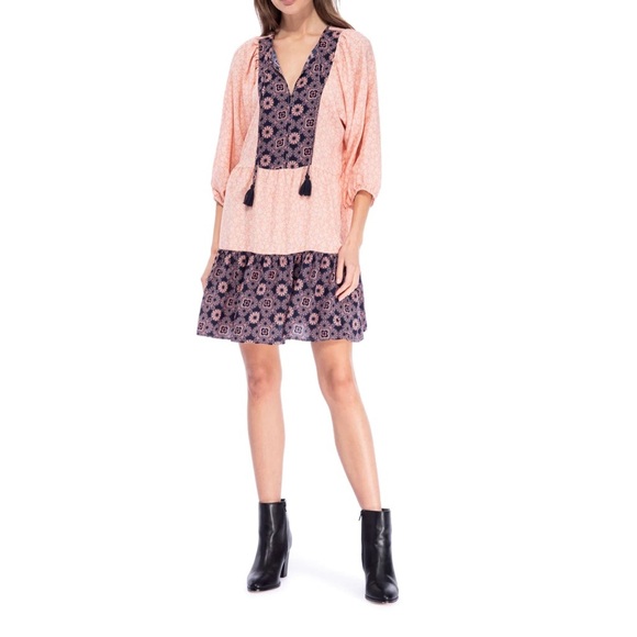 NEW bobeau Coral Babydoll Dress with Tie Tassels - Picture 6 of 9